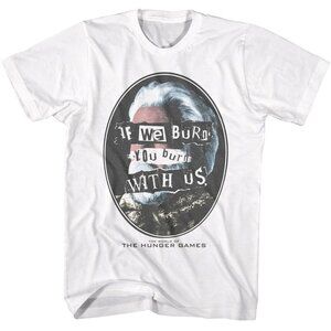 Hunger Games T-Shirt Burn With Us White Adult Movie Fan Graphic Retro 86